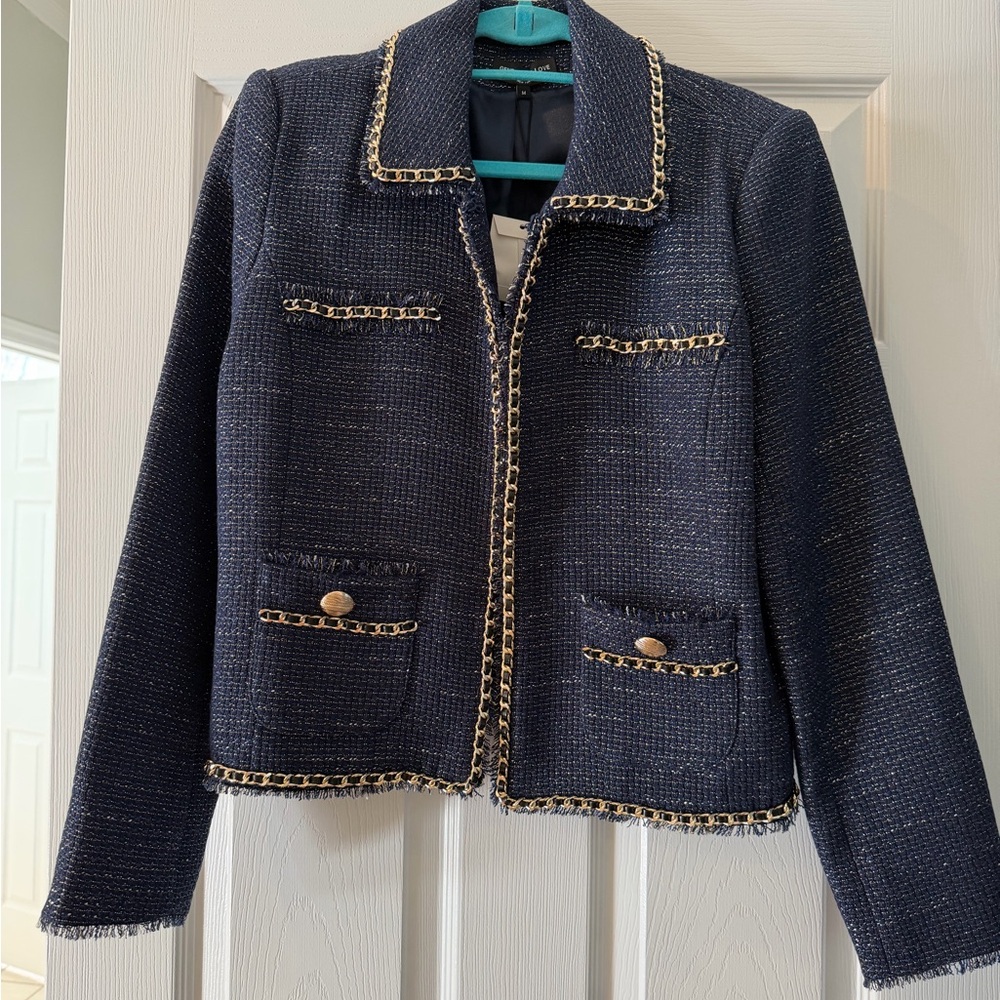 Generation Love Navy Tweed Blazer with Gold Trim